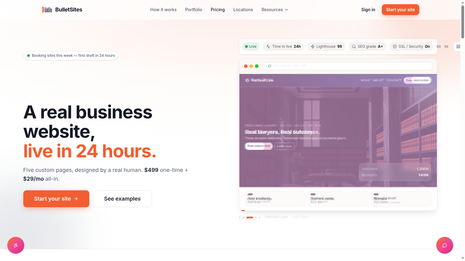 BulletSites.com — A real business website, live in 24 hours.