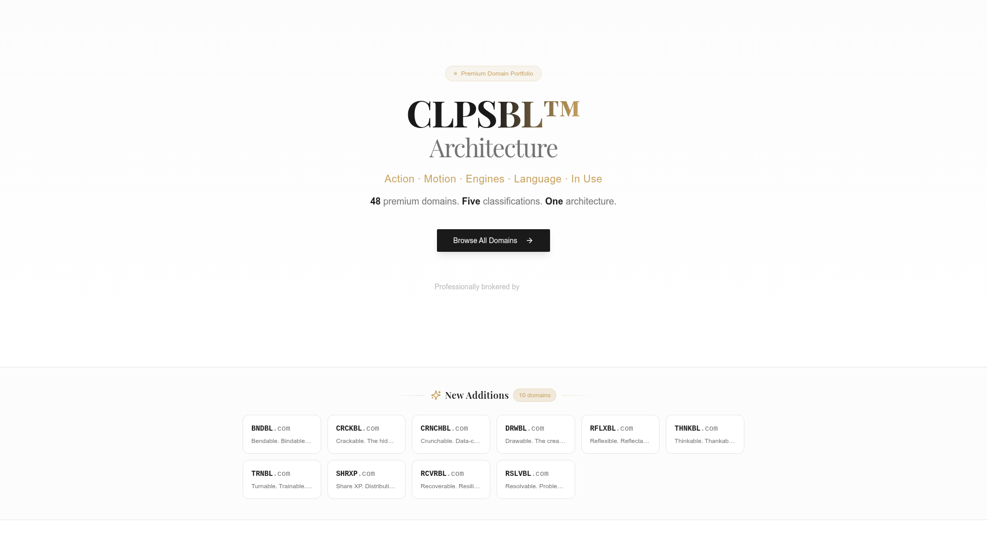 CLPSBL.com — 48 premium domains. Five classifications. One architecture.