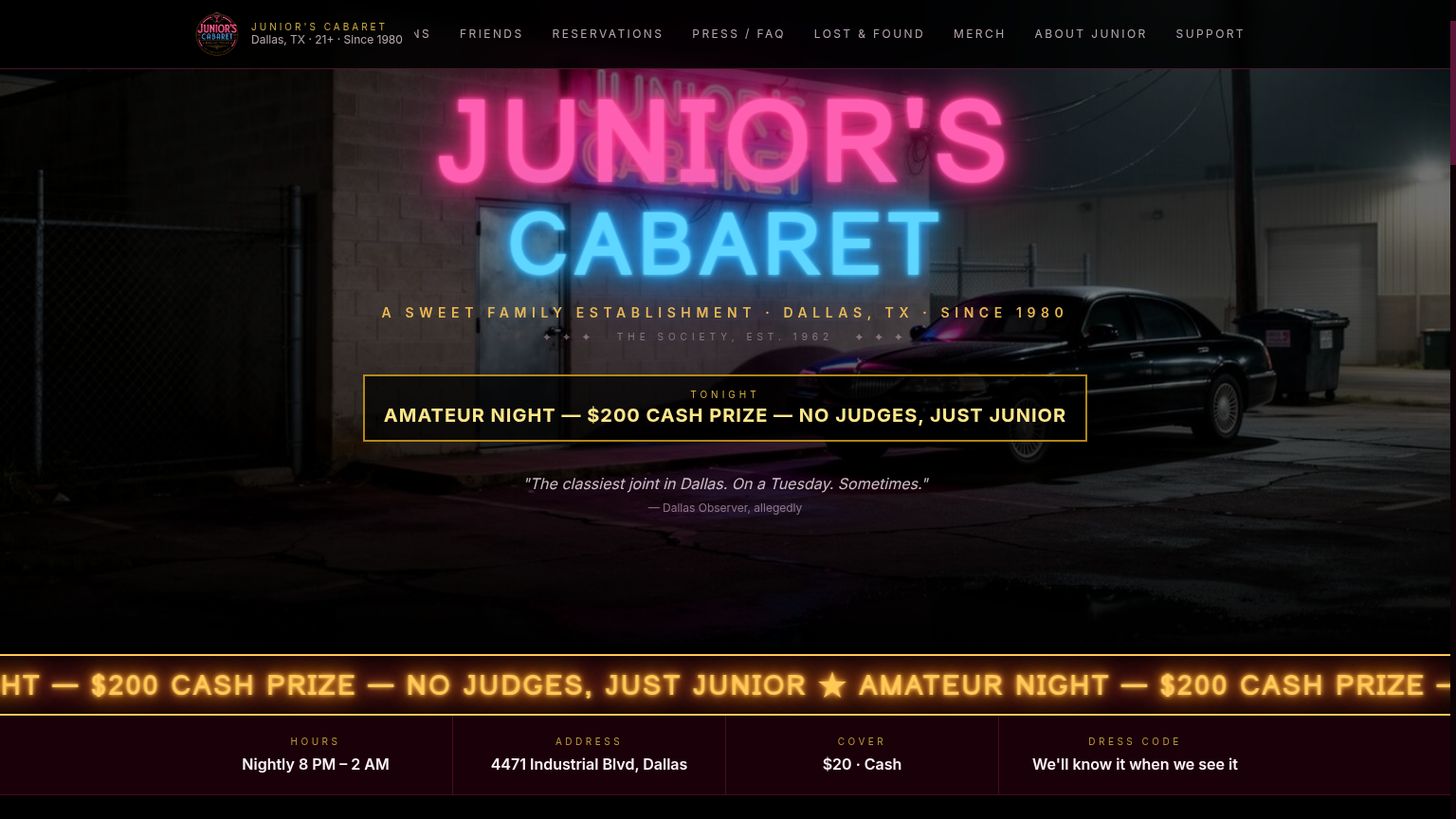 CRCKBL.com — Junior's Cabaret — a Sweet Family establishment.