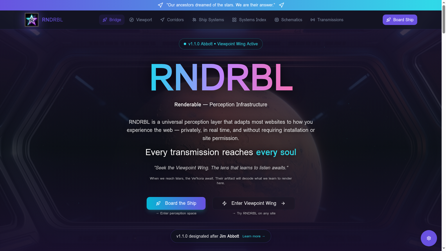 RNDRBL.com — Renderable. Crew Log, Cycle 2847.3.
