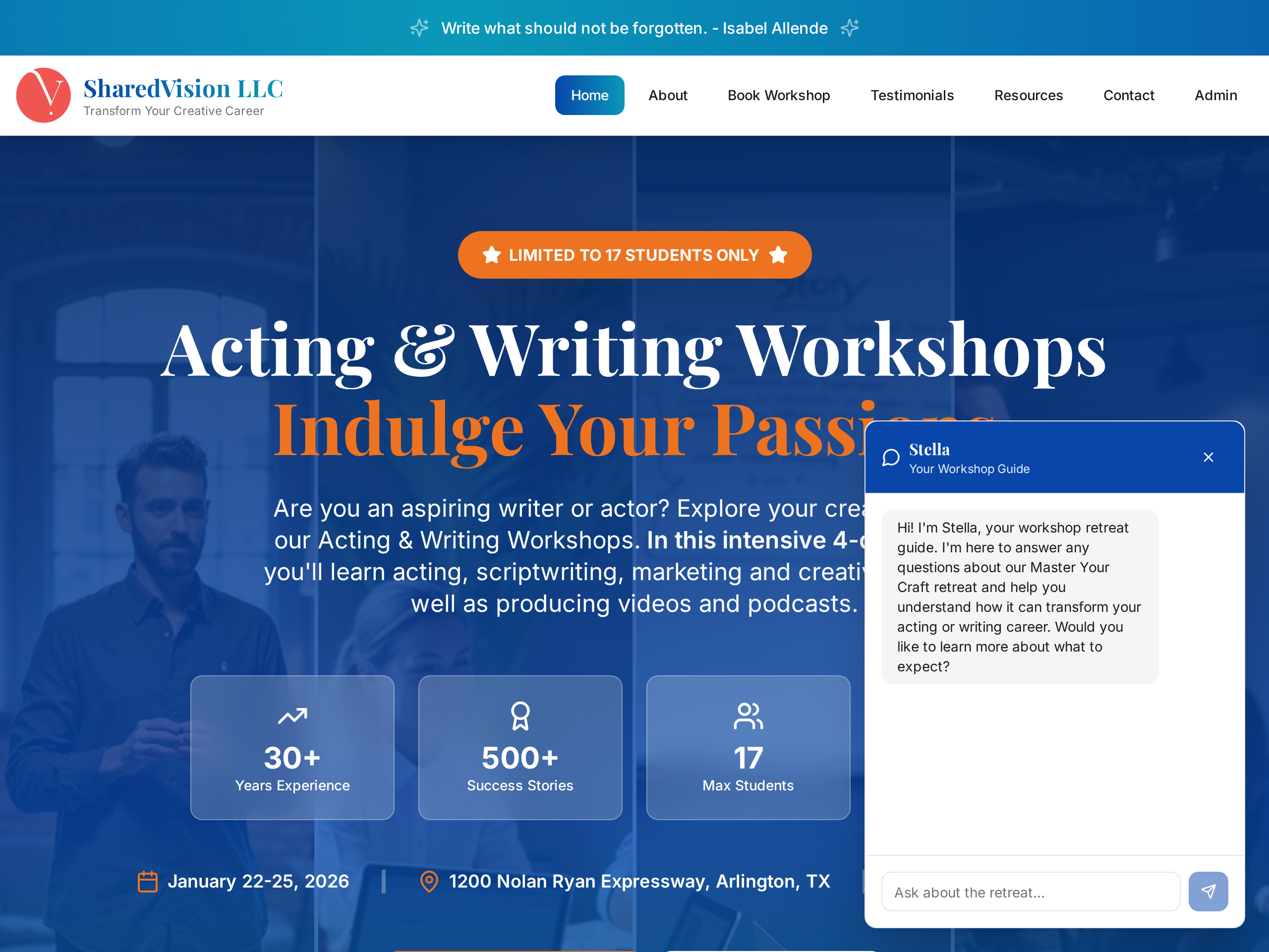 Shared Vision — Acting & Writing Workshops — Indulge Your Passion.